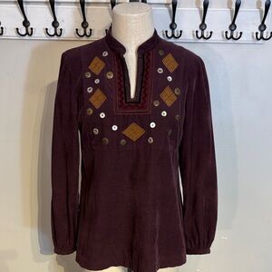 Bohemian Embroidered Corduroy Top Made in Italy size eu 42